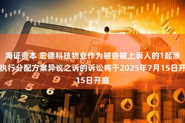海证资本 宏德科技物业作为被告被上诉人的1起涉及执行分配方案异议之诉的诉讼将于2025年7月15日开庭
